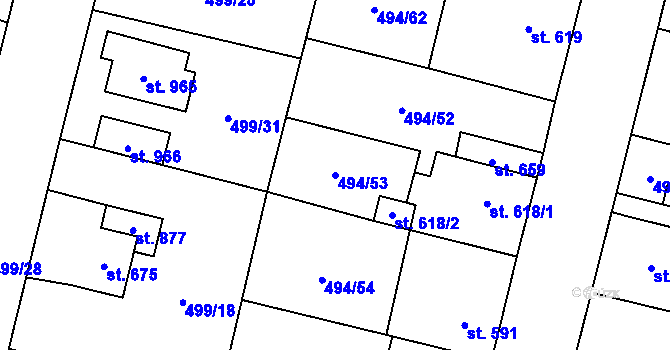 Parcela st. 494/53 v KÚ Libochovice, Katastrální mapa