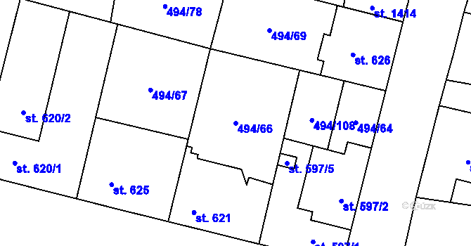 Parcela st. 494/66 v KÚ Libochovice, Katastrální mapa
