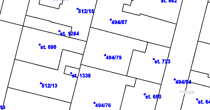 Parcela st. 494/79 v KÚ Libochovice, Katastrální mapa