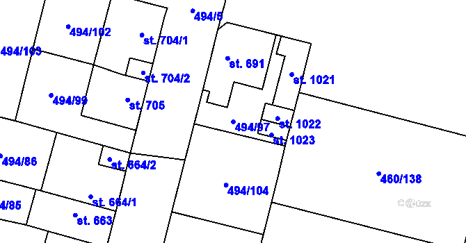 Parcela st. 494/97 v KÚ Libochovice, Katastrální mapa