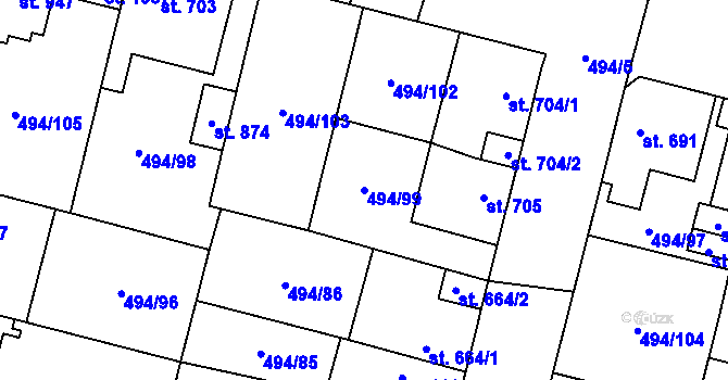 Parcela st. 494/99 v KÚ Libochovice, Katastrální mapa