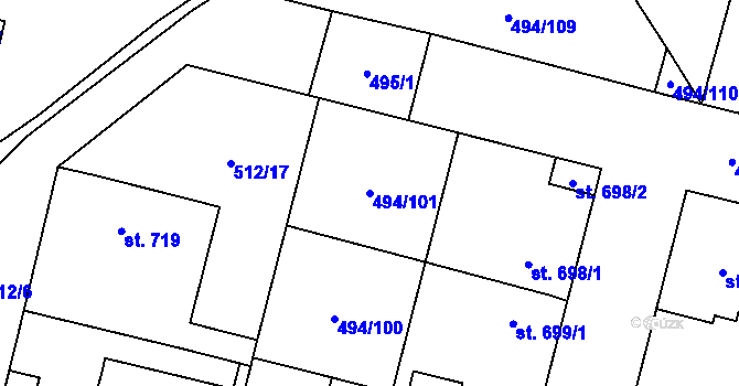 Parcela st. 494/101 v KÚ Libochovice, Katastrální mapa