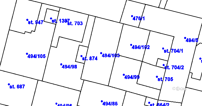 Parcela st. 494/103 v KÚ Libochovice, Katastrální mapa