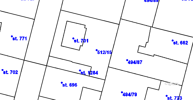 Parcela st. 512/15 v KÚ Libochovice, Katastrální mapa