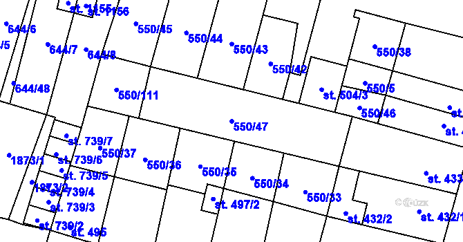 Parcela st. 550/47 v KÚ Libochovice, Katastrální mapa
