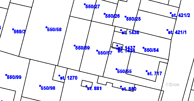 Parcela st. 550/57 v KÚ Libochovice, Katastrální mapa