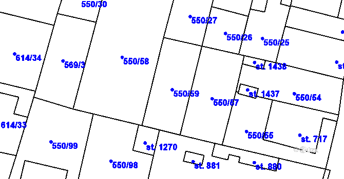 Parcela st. 550/59 v KÚ Libochovice, Katastrální mapa