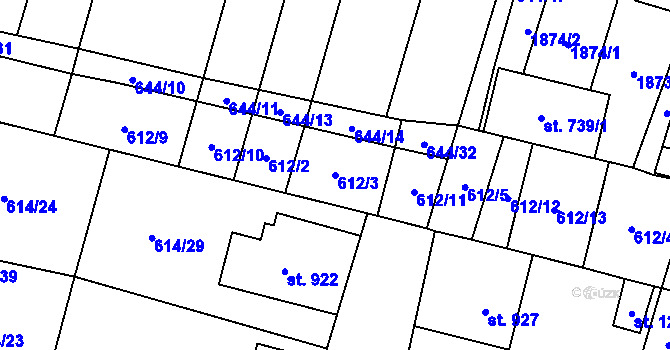 Parcela st. 612/3 v KÚ Libochovice, Katastrální mapa