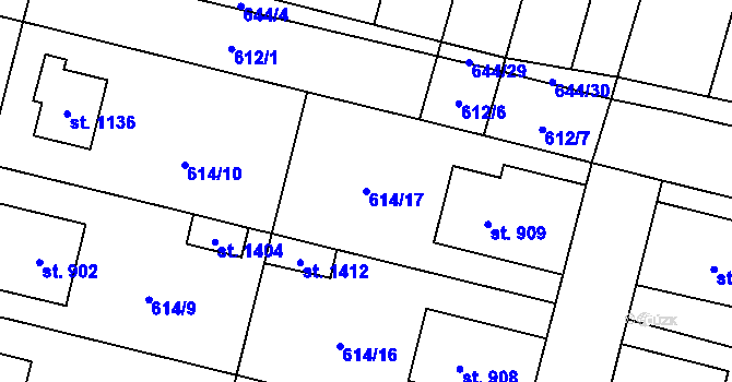 Parcela st. 614/17 v KÚ Libochovice, Katastrální mapa