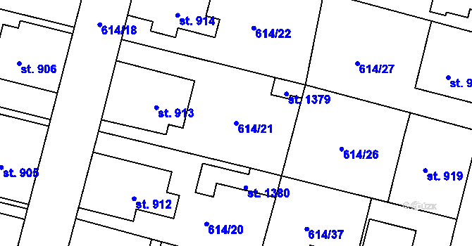 Parcela st. 614/21 v KÚ Libochovice, Katastrální mapa