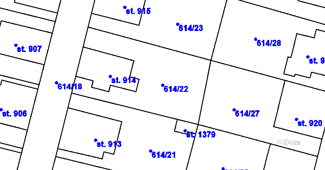 Parcela st. 614/22 v KÚ Libochovice, Katastrální mapa