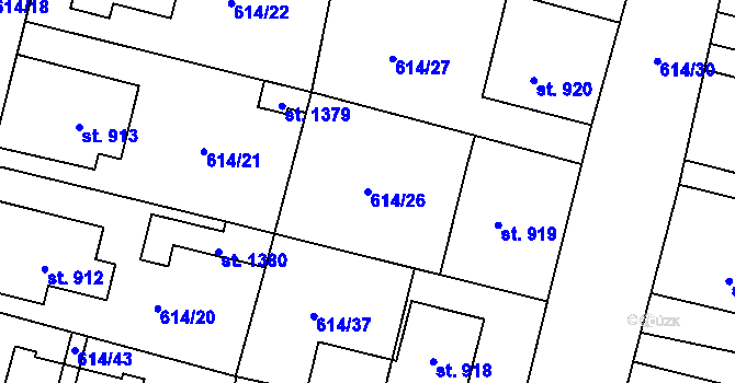 Parcela st. 614/26 v KÚ Libochovice, Katastrální mapa