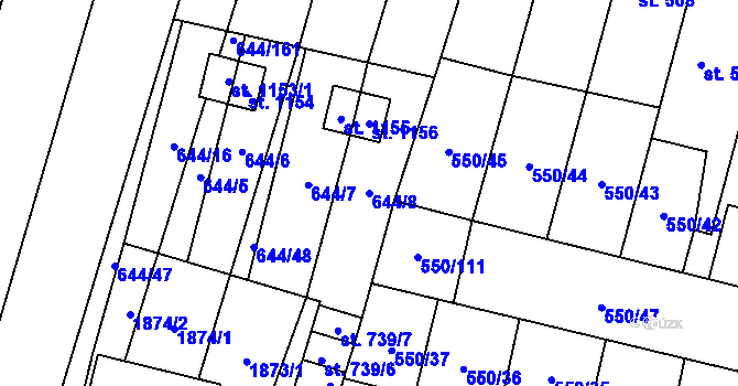Parcela st. 644/8 v KÚ Libochovice, Katastrální mapa