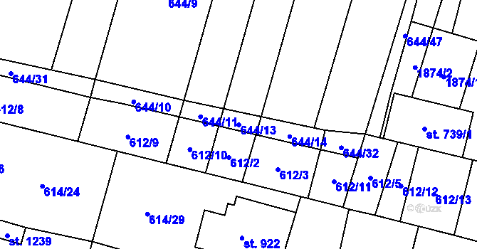 Parcela st. 644/13 v KÚ Libochovice, Katastrální mapa