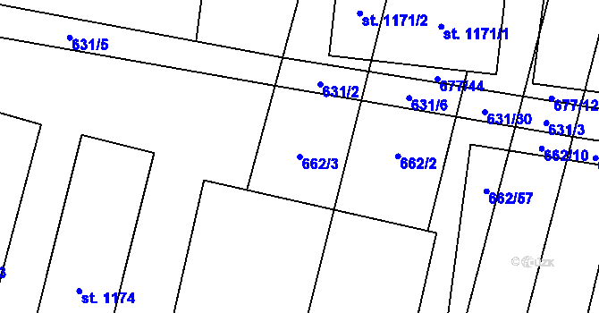 Parcela st. 662/3 v KÚ Libochovice, Katastrální mapa