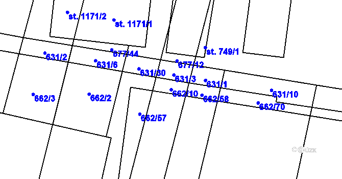 Parcela st. 662/10 v KÚ Libochovice, Katastrální mapa