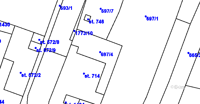 Parcela st. 697/4 v KÚ Libochovice, Katastrální mapa
