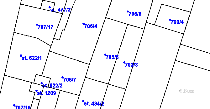 Parcela st. 705/6 v KÚ Libochovice, Katastrální mapa