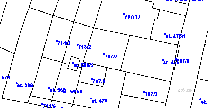Parcela st. 707/7 v KÚ Libochovice, Katastrální mapa