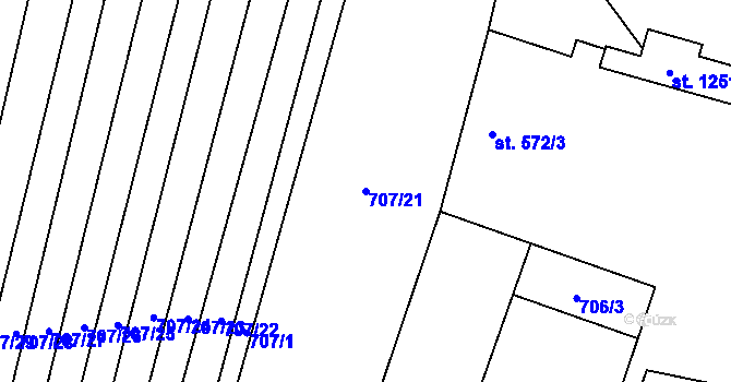Parcela st. 707/21 v KÚ Libochovice, Katastrální mapa