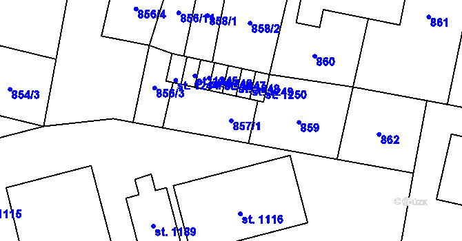 Parcela st. 857/1 v KÚ Libochovice, Katastrální mapa