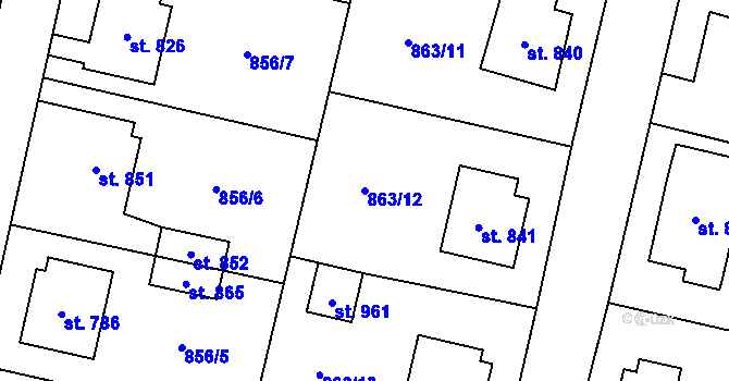 Parcela st. 863/12 v KÚ Libochovice, Katastrální mapa