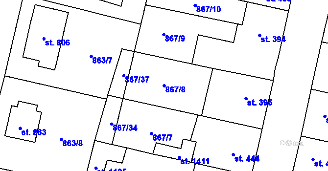 Parcela st. 867/8 v KÚ Libochovice, Katastrální mapa
