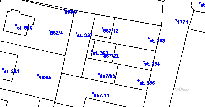 Parcela st. 867/22 v KÚ Libochovice, Katastrální mapa