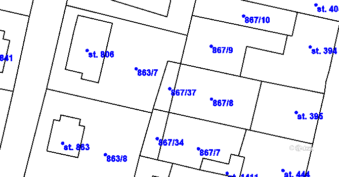 Parcela st. 867/37 v KÚ Libochovice, Katastrální mapa