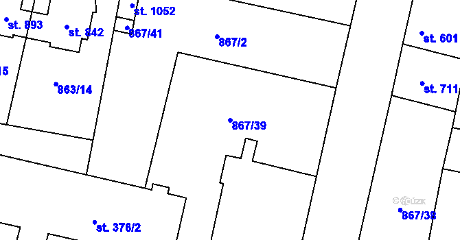 Parcela st. 867/39 v KÚ Libochovice, Katastrální mapa