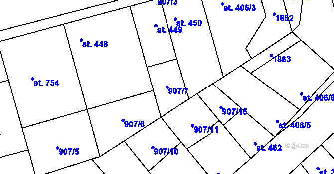 Parcela st. 907/7 v KÚ Libochovice, Katastrální mapa