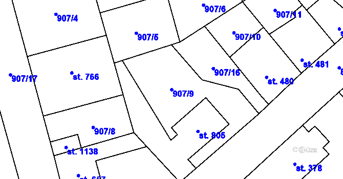Parcela st. 907/9 v KÚ Libochovice, Katastrální mapa