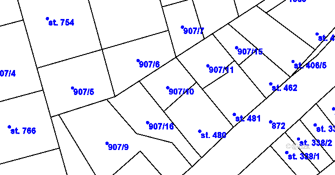 Parcela st. 907/10 v KÚ Libochovice, Katastrální mapa
