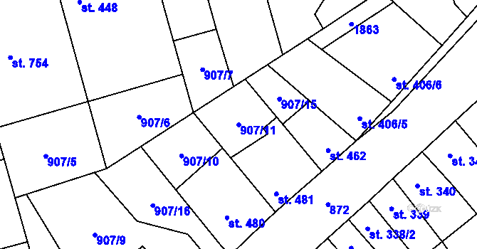 Parcela st. 907/11 v KÚ Libochovice, Katastrální mapa