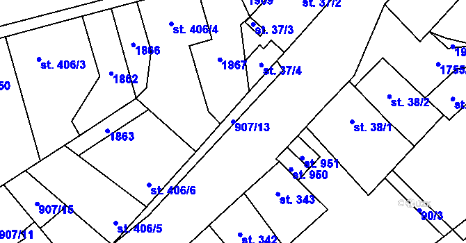 Parcela st. 907/13 v KÚ Libochovice, Katastrální mapa