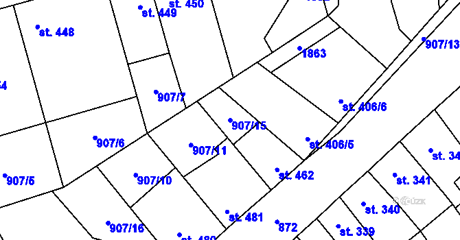 Parcela st. 907/15 v KÚ Libochovice, Katastrální mapa