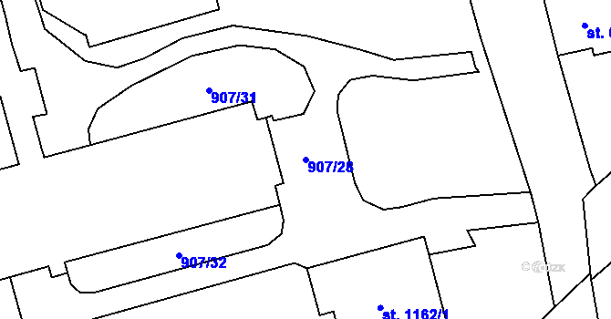 Parcela st. 907/28 v KÚ Libochovice, Katastrální mapa