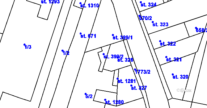 Parcela st. 399/2 v KÚ Libochovice, Katastrální mapa