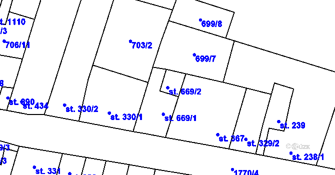 Parcela st. 669/2 v KÚ Libochovice, Katastrální mapa