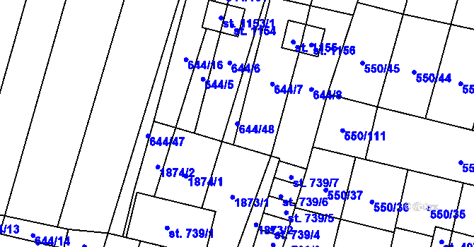 Parcela st. 644/48 v KÚ Libochovice, Katastrální mapa