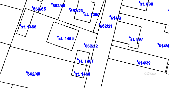 Parcela st. 662/22 v KÚ Libochovice, Katastrální mapa