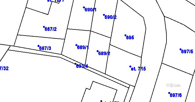 Parcela st. 689/2 v KÚ Libochovice, Katastrální mapa
