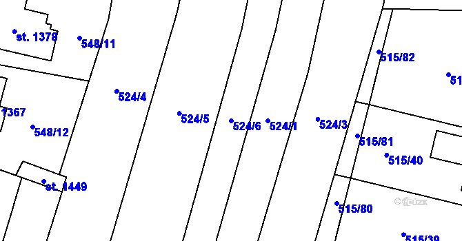 Parcela st. 524/6 v KÚ Libochovice, Katastrální mapa