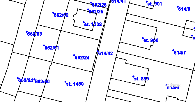 Parcela st. 614/42 v KÚ Libochovice, Katastrální mapa