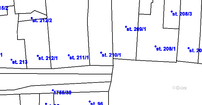 Parcela st. 210/1 v KÚ Libochovice, Katastrální mapa
