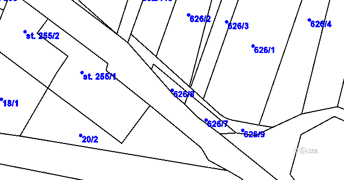 Parcela st. 626/8 v KÚ Libochovice, Katastrální mapa