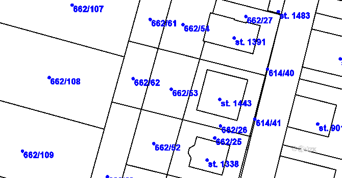 Parcela st. 662/53 v KÚ Libochovice, Katastrální mapa