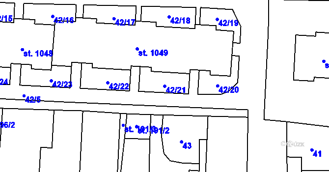 Parcela st. 42/21 v KÚ Libochovice, Katastrální mapa