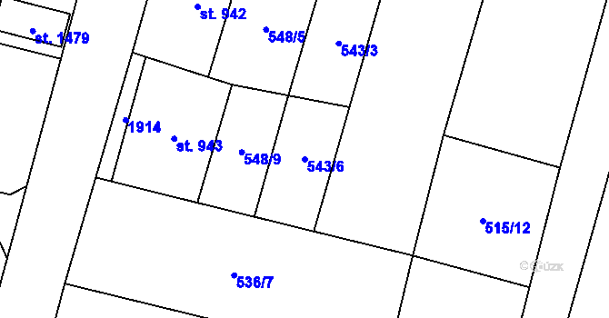 Parcela st. 543/6 v KÚ Libochovice, Katastrální mapa