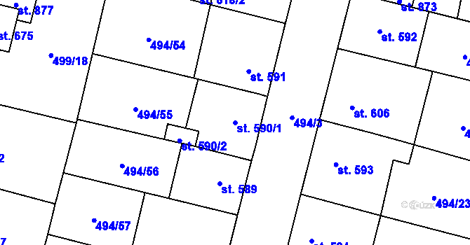 Parcela st. 590/1 v KÚ Libochovice, Katastrální mapa